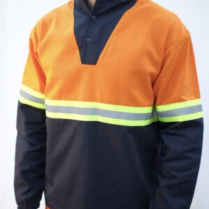 Camisa polo gola italiana duas cores, botões e faixa refletiva